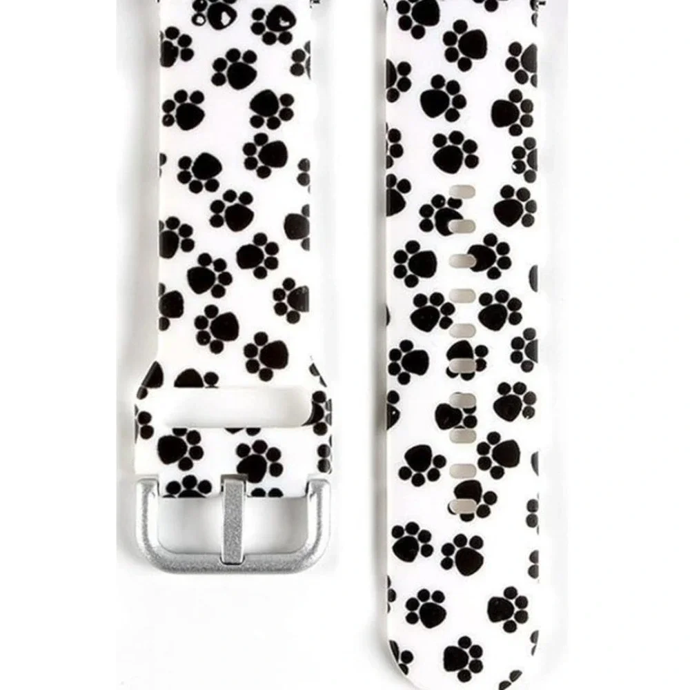 Paw Print‎ Fitbit Charge 3 Accessory Band White Silicone Replacement Strap